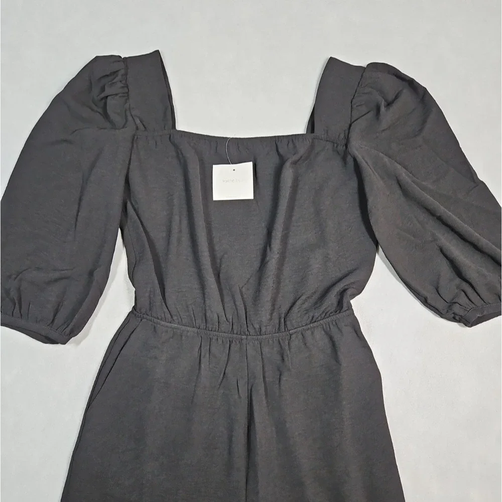 Fraiche By J Womens Black Puff Sleeve Blouson Jumpsuit Size Small NWT